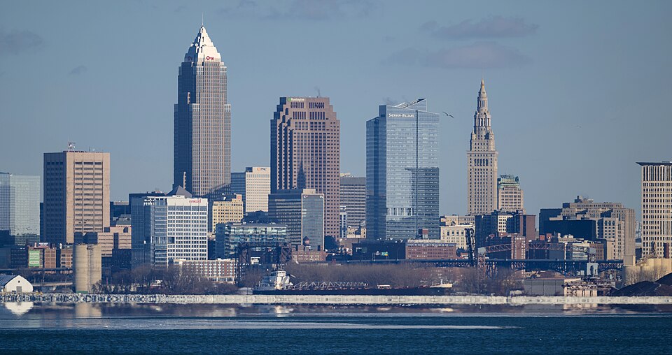 Cleveland, OH: Cleveland skyline from Lakewood Park, January 2026