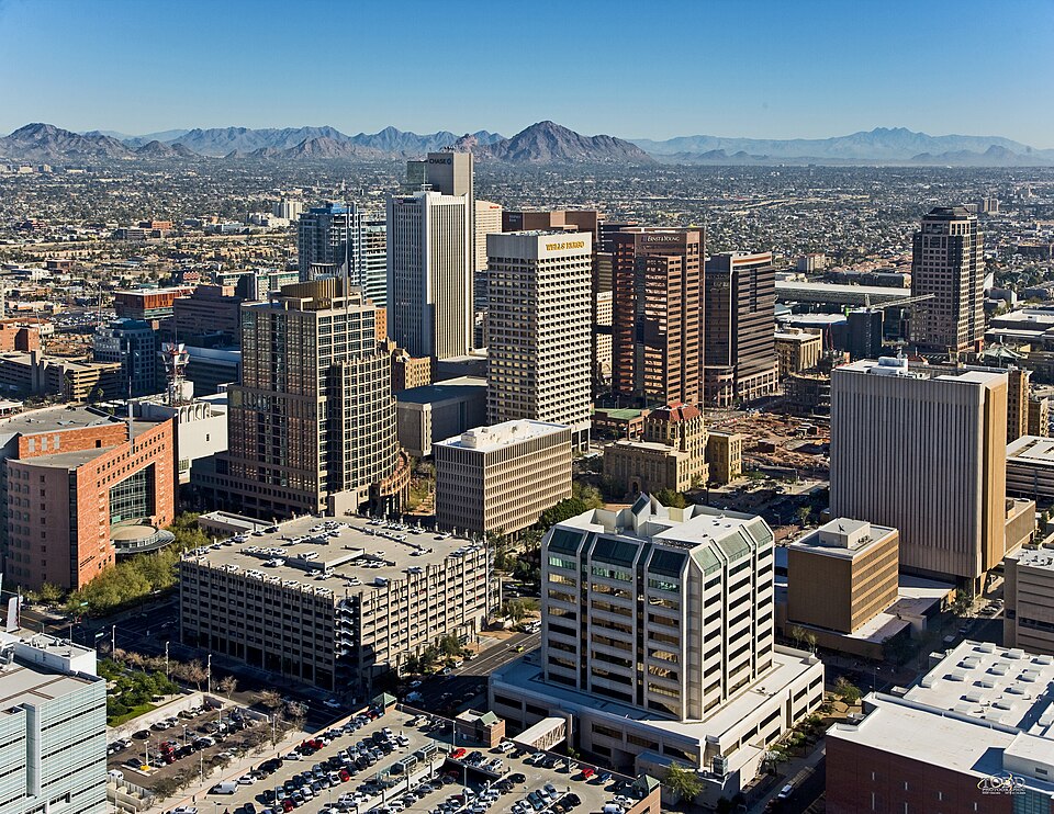 Phoenix, AZ: Downtown Phoenix Aerial Looking Northeast