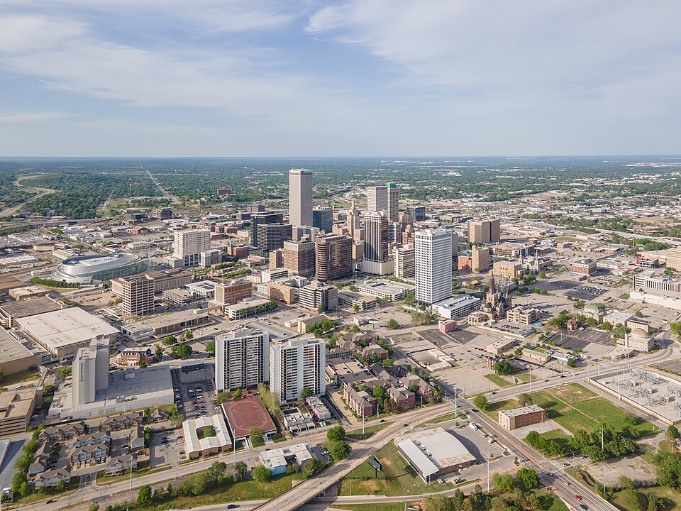 Tulsa, OK: Tulsa skyline aerial, April 2023